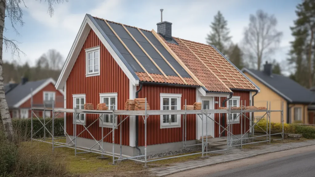 oml ggning av tegeltak med nytt underlagstak i runby v sby
