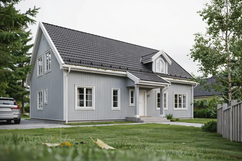 takoml ggning med nya betongpannor p villa i vilunda